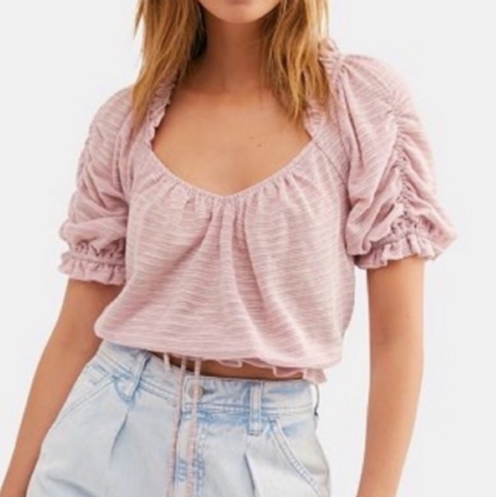 Free People Dorothy Fawn Pink Slouchy Peasant Blouse Sz XS